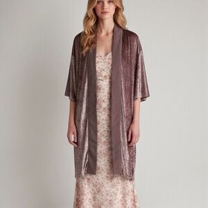 NWT Dress Forum Crushed Velvet Kimono Cardigan Sz L Pink Boho Whimsigoth Artsy